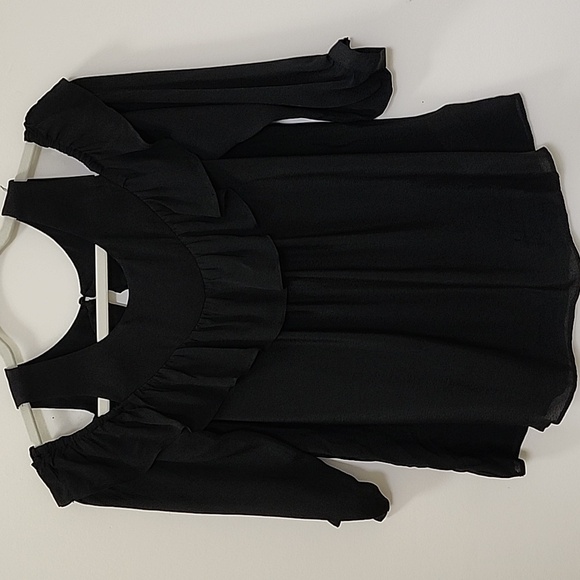 Anthro MAEVE RUFFLE COLD SHOULDER CUT OUT LIGHTWEIGHT BLACK DRESSY BLOUSE SIZE 2 - Picture 6 of 15